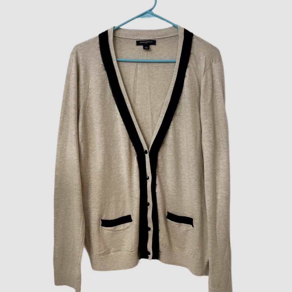 Banana Republic V-Neck Cardigan with Black Trim XL Ladies